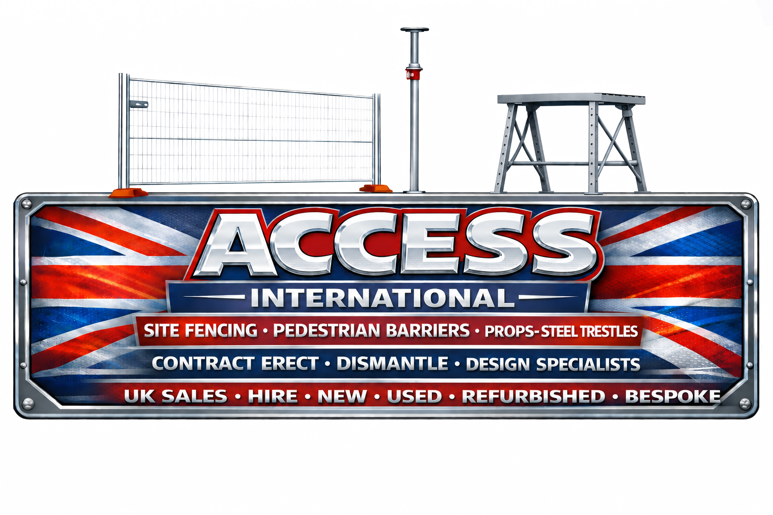 Access International Site Fencing, Pedestrian barriers, props - steel trestles ogo