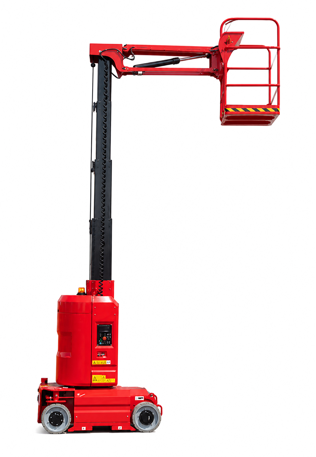 Mast lift access platform with outreach